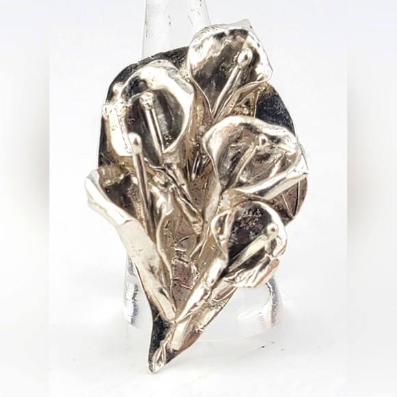 CALLA LILIES BOUQUET RING HANDMADE IN STERLING SILVER METAL SIZE 6.5 - Picture 9 of 12